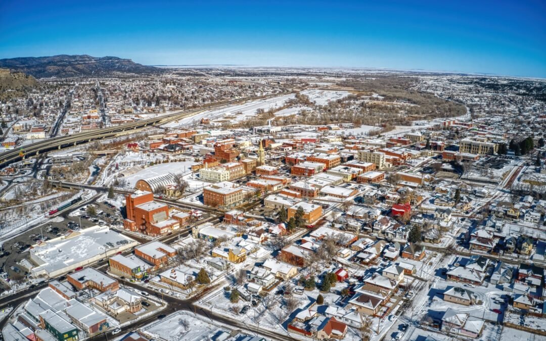Aerial View of Trinidad, Colorado along Interstate 25 during Win